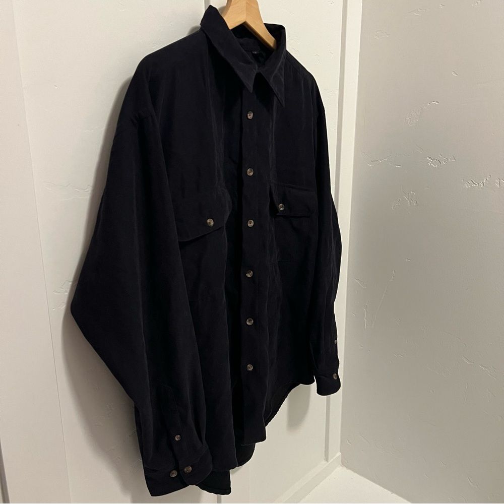 Wrangler Hero Men’s Navy Blue Button-Down Work Shirt Size L Suede-Feel Pockets